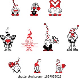 Valentine Love Gnome Bundle is suitable for t-shirt, laser cutting, sublimation, hobby, cards, invitations, website or crafts projects. Perfect for magazine, news papers, posters, in branding, etc.