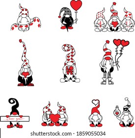 Valentine Love Gnome Bundle is suitable for t-shirt, laser cutting, sublimation, hobby, cards, invitations, website or crafts projects. Perfect for magazine, news papers, posters, in branding, etc.