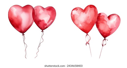 valentine love heart balloons watercolor vector illustration 