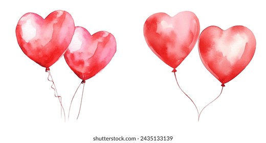 valentine love heart balloons watercolor vector illustration 