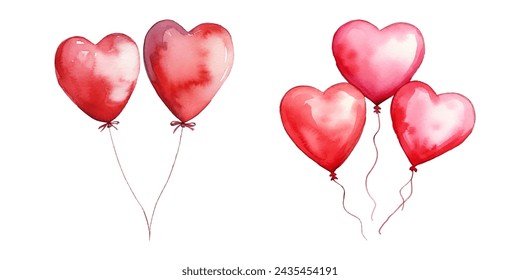 valentine love heart balloons watercolor vector illustration