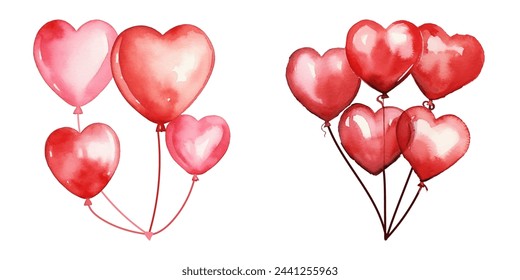 valentine love heart balloons watercolor vector illustration 