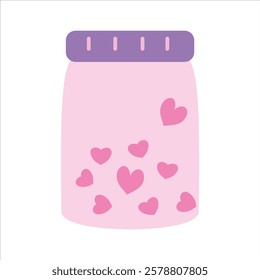 Valentine love heart jar on white background. Vector object design element for Valentine's day.