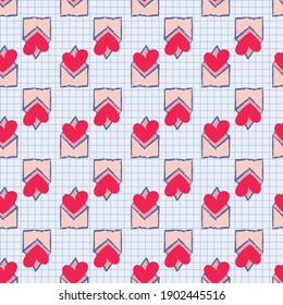 Valentine Love Heart Letter Envelope Seamless Pattern. Vector illustration. Great for valentines, weddings, birthday, party, gift wrapping, wallpaper, textile and scrapbook 