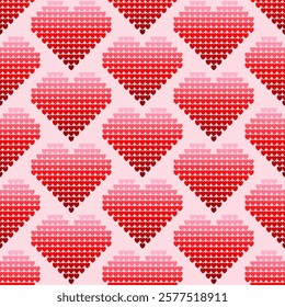 Valentine love heart seamless pattern. Geometric shape with Step gradient red. Design for decoration, wrapping paper, wallpaper, background and St. Valentine's Day decoration.