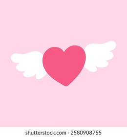 Valentine love heart wings vector illustration. Vector object design element for Valentine's day.