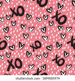 Valentine Love Heart XO Seamless Pattern. Vector Illustration. Great For Valentines, Weddings, Birthday, Party, Gift Wrapping, Wallpaper, Textile And Scrapbook 