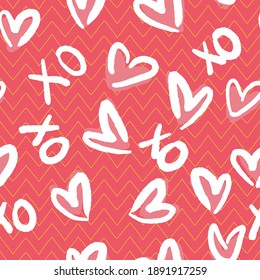 Valentine Love Heart XO Zigzag Seamless Pattern. Vector illustration. Great for valentines, weddings, birthday, party, gift wrapping, wallpaper, textile and scrapbook 