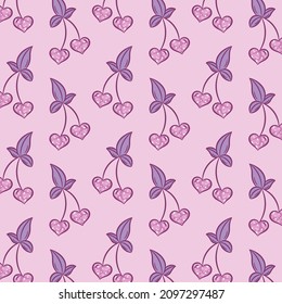 Valentine love hearts cherry pattern drawing for gift wrap