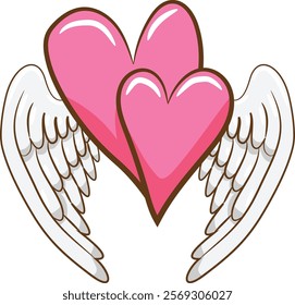 Valentine love hearts shape with angel wing isolated vector