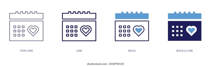 Valentine love icon in 4 different styles. Thin Line, Line, Bold, and Bold Line. Duotone style. Editable stroke.