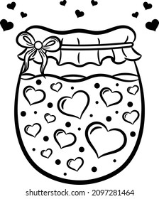Valentine love jar of hearts drawing sketch for coloring
