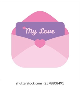 Valentine love letter on white background. Vector object design element for Valentine's day.