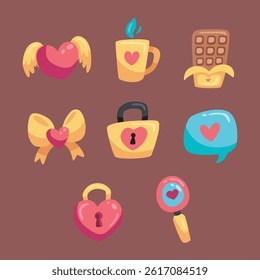 Valentine love object collection set in isolated background