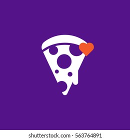 Valentine love for pizza / food. Feb 14 / Valentine's day concept. vector cheese pizza slice illustration with a heart on it. 