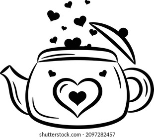 Valentine love pot of hearts drawing sketch for coloring