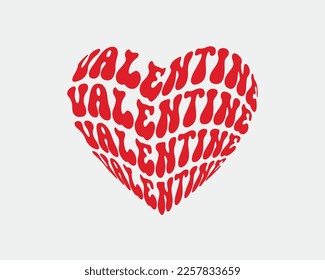 Valentine Love quote retro groovy repeat text typographic heart symbol on white background