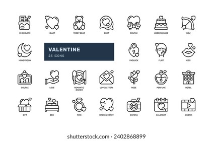 valentine love romance couple marriage detailed outline line icon set