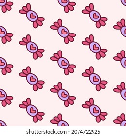 Valentine Love Sweet Candy Pattern Background. Flat Vector Illustration on Pink Background.