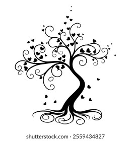 Valentine love tree with heart leaves on white background.