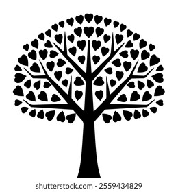 Valentine love tree with heart leaves on white background.