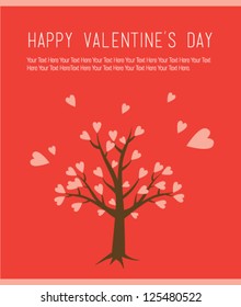 Valentine love tree with hearts, greeting card.