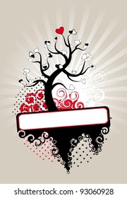 Valentine love tree leaf from hearts. Vector