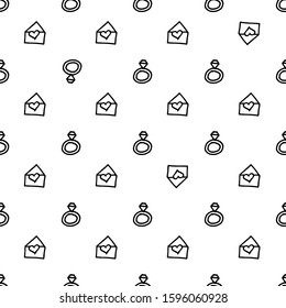 valentine love vector seamless pattern. Freehand love symbol illustrations on white background. Hand drawn rings and letters doodle style.  Valentines day wrapping paper design
