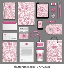 Valentine, love, wedding, romantic, lilac Corporate identity template set. Business stationery mock-up with logo. Branding design.