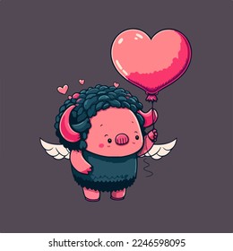 Valentine lovely Mascot character vector illustration. cute romantic animal valentine clip art. isolated background. for design assest and copy space. tshirt design.sticker design.valentine's clip art