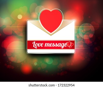 Valentine mail message with heart and bokeh background