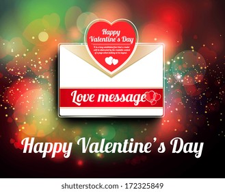 Valentine mail message with heart and bokeh background