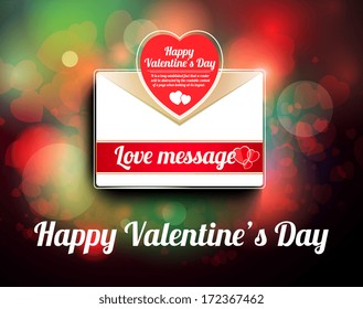 Valentine mail message with heart and bokeh background