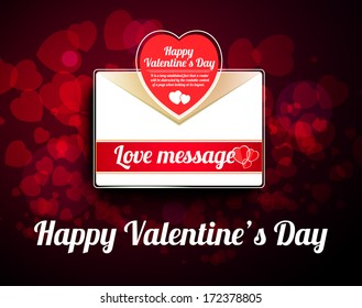 Valentine mail message with heart and bokeh background