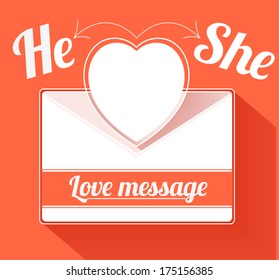 Valentine mail message with heart he and she
