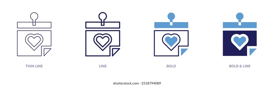 Valentine message icon in 4 different styles. Thin Line, Line, Bold, and Bold Line. Duotone style. Editable stroke.