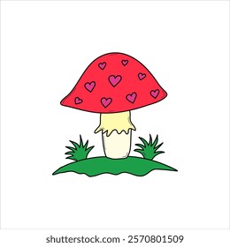 valentine mushroom with heart shapes . Isolated vector love, spreads cheerful, loving valentines  