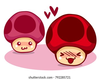 Valentine Mushrooms In-Love Cartoon
