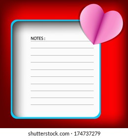 valentine note background pink heart paper on white note for text and message design on red background for design , Vector