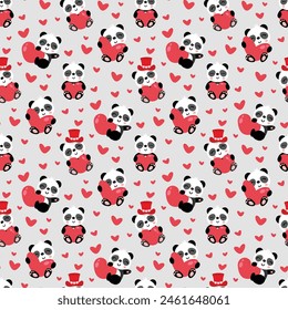 Valentine panda seamless pattern background