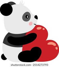 Valentine panda sitting holding a red heart