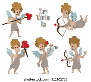 Valentine paper angels set, vector