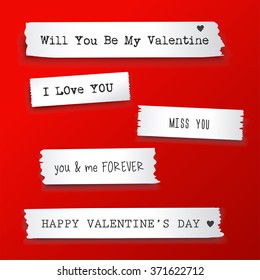 Valentine paper banner with text messages.Vector illustration