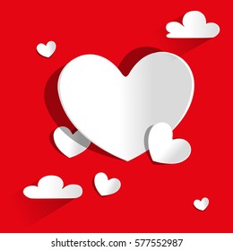 valentine paper heart on red background