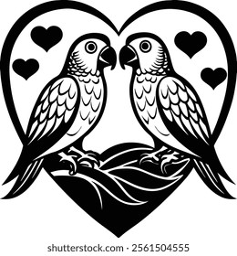 Valentine Parrot Couple Silhouette Love Icon.