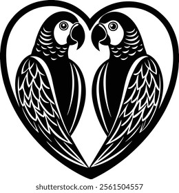 Valentine Parrot Couple Silhouette Love Icon.