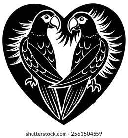 Valentine Parrot Couple Silhouette Love Icon.