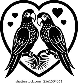 Valentine Parrot Couple Silhouette Love Icon.