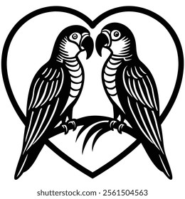 Valentine Parrot Couple Silhouette Love Icon.