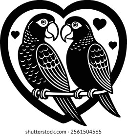 Valentine Parrot Couple Silhouette Love Icon.